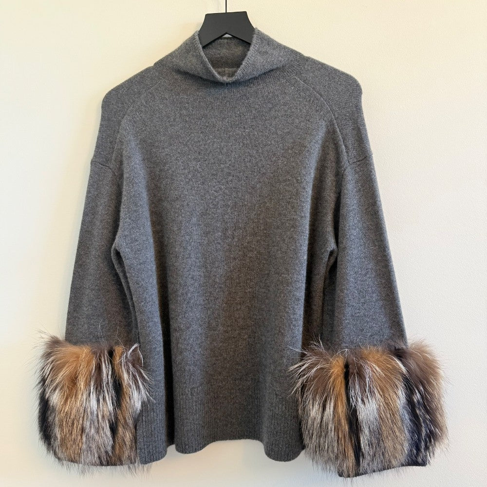 Lafayette 148 Cashmere Sweater with Fur Cuffs Size Small New|193