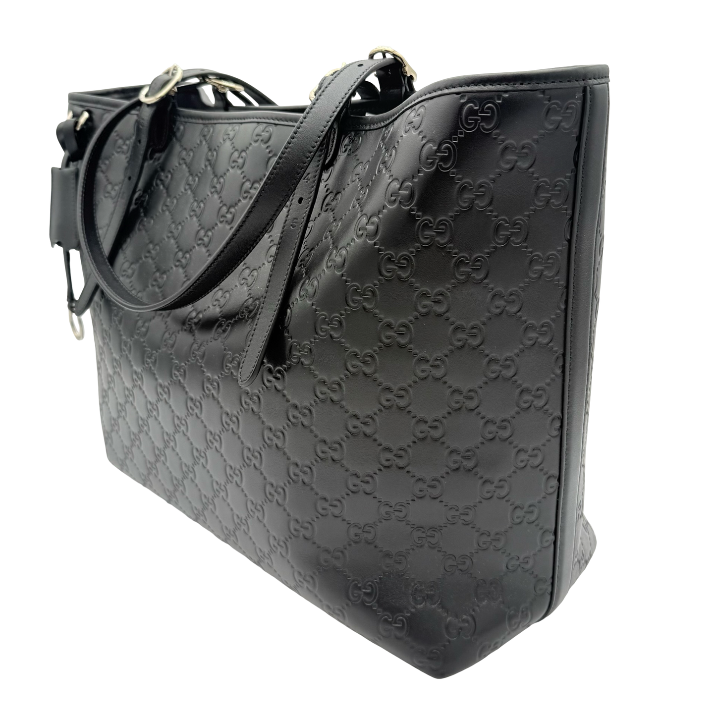Gucci Black Embossed Leather Tote Bag