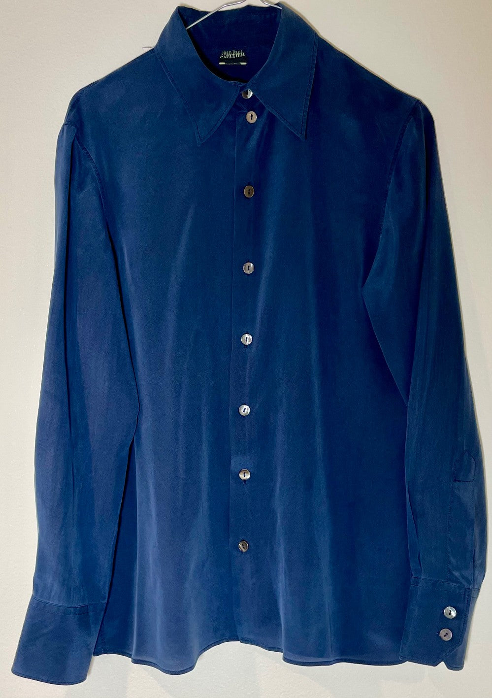 Jean Paul Gaultier 100% silk button-up shirt (dark blue) Size 6|530