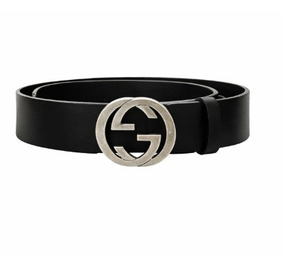 Gucci black with silver Interlocking G belt size 80cm. 32 inches|540