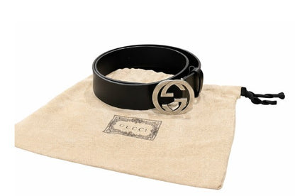 Gucci black with silver Interlocking G belt size 80cm. 32 inches|542