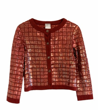 Chanel Red Rose Sequin Cardigan Size 38