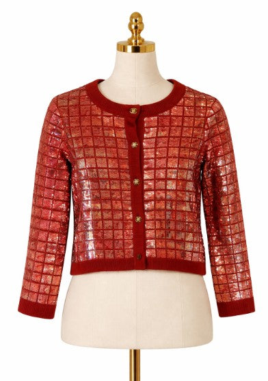 Chanel Red Rose Sequin Cardigan Size 38