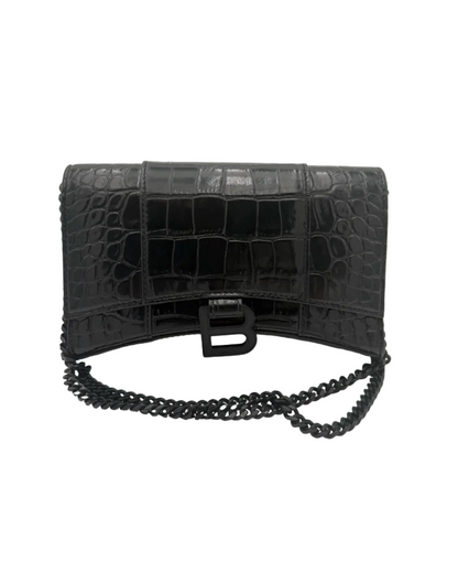 Balenciaga Black Croc Embossed Hourglass Wallet