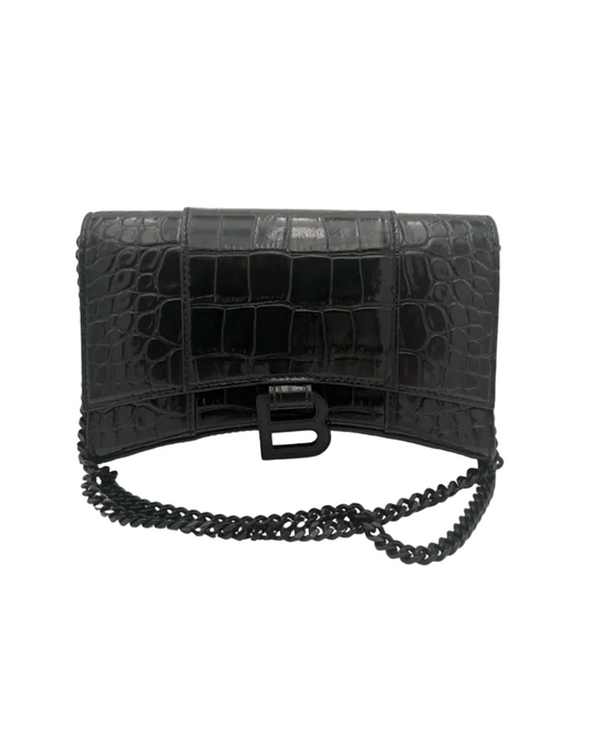 Balenciaga Black Croc Embossed Hourglass Wallet