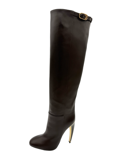 Roberto Cavalli Brown Leather Sissy Boots Size 39