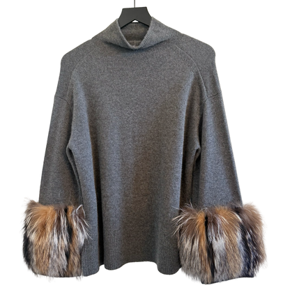 Lafayette 148 Cashmere Sweater with Fur Cuffs Size Small New