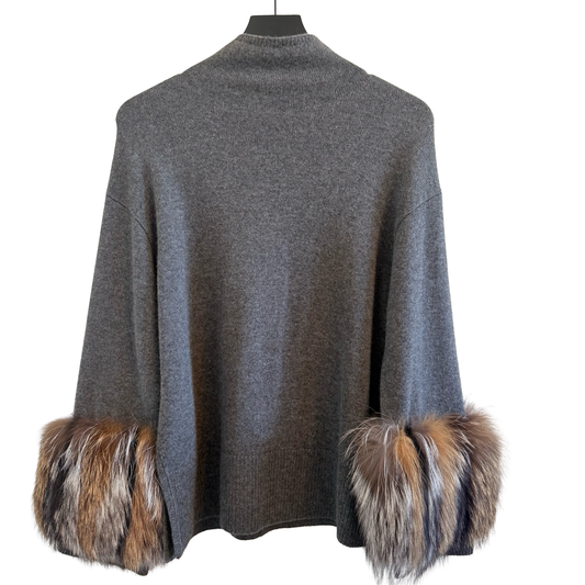 Lafayette 148 Cashmere Sweater with Fur Cuffs Size Small New