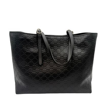 Gucci Black Embossed Leather Tote Bag