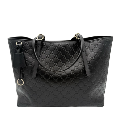Gucci Black Embossed Leather Tote Bag