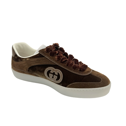 Gucci G75 Sneakers in Brown Velvet Size 38 1/2 New