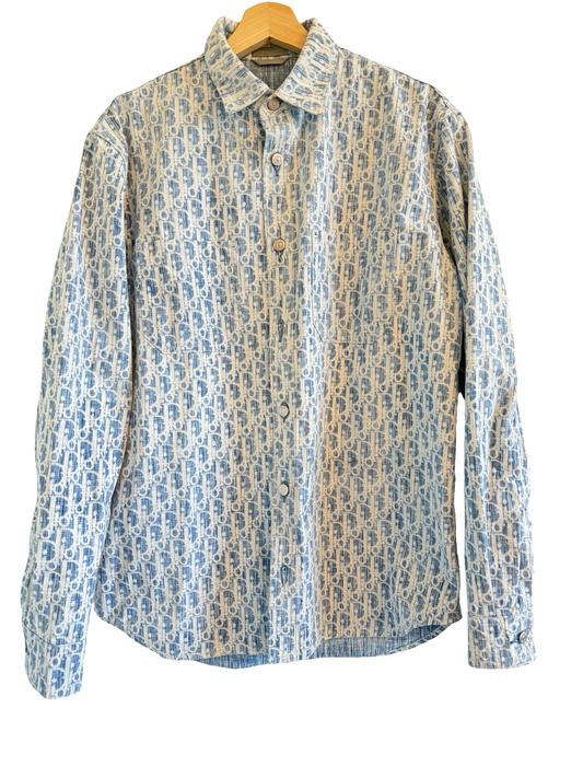 Christian Dior Men's Blue Oblique Jacquard Button Down Shirt Size 37