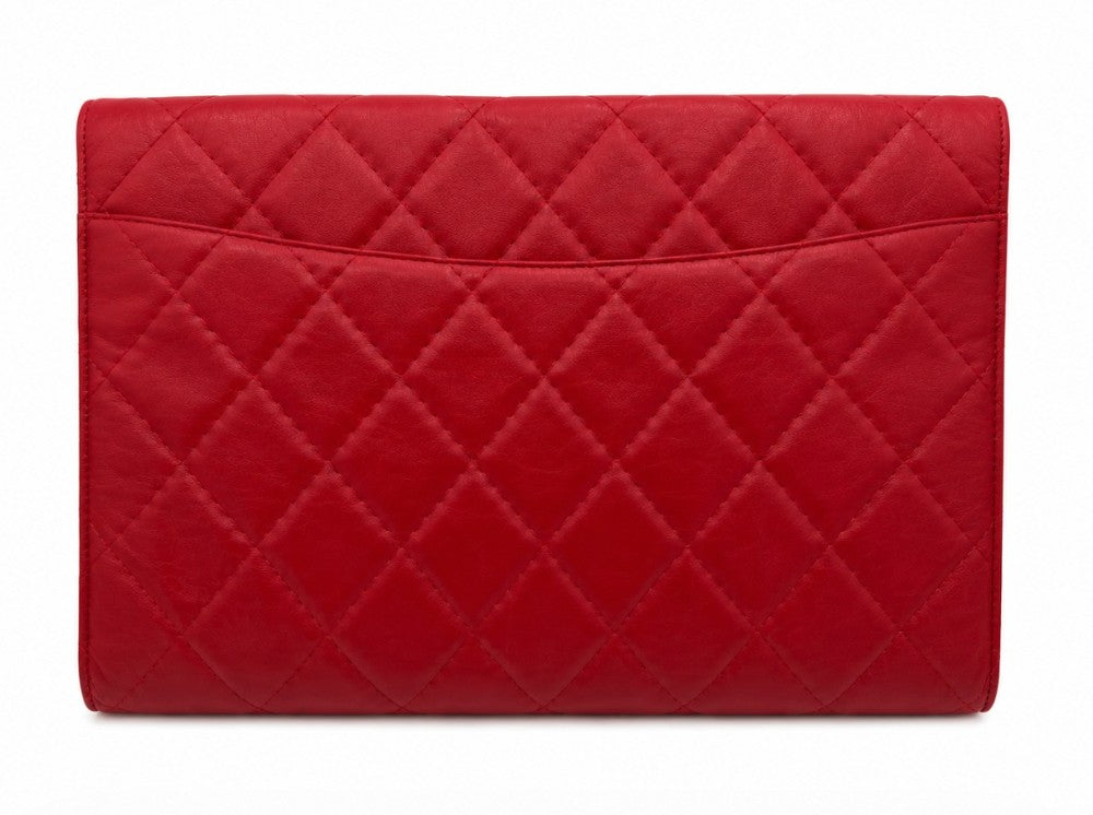 Chanel Classic Quilted Red Clutch with CC logo Size Jumbo|614
