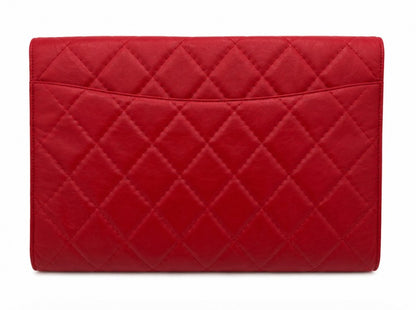 Chanel Classic Quilted Red Clutch with CC logo Size Jumbo|614
