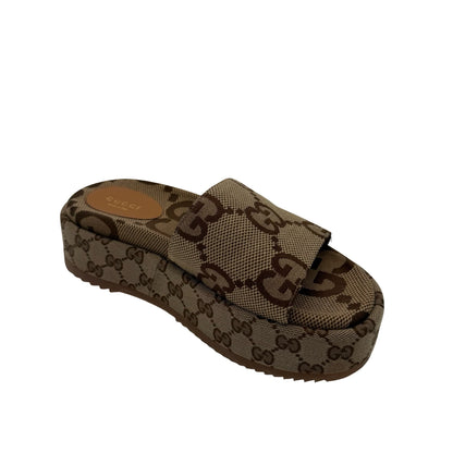 Gucci GG Canvas Platform Slide Sandals Size 37 1/2