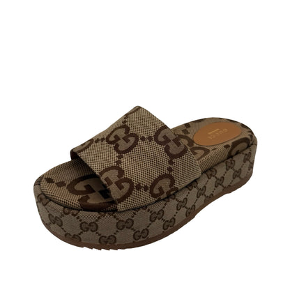 Gucci GG Canvas Platform Slide Sandals Size 37 1/2