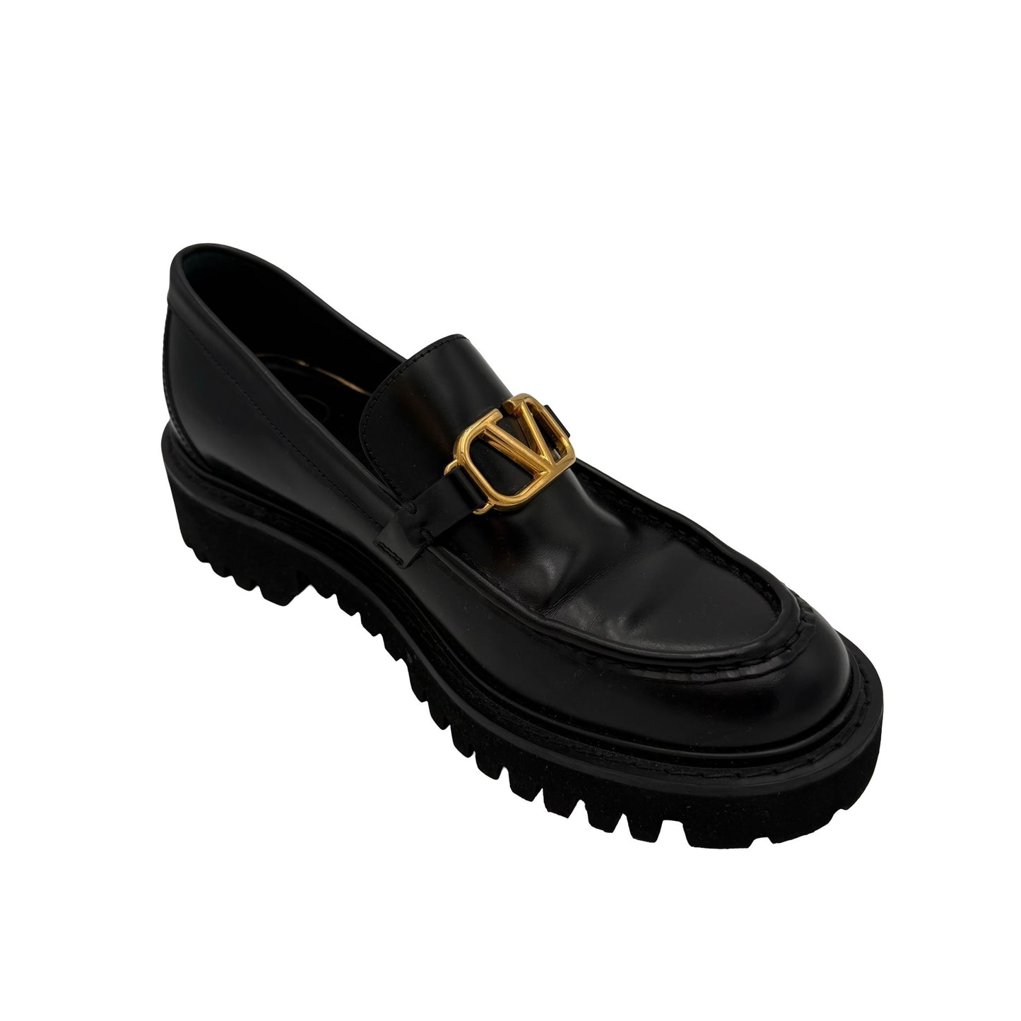 Valentino VLogo Leather Lug Sole Loafers Size 37 1/2